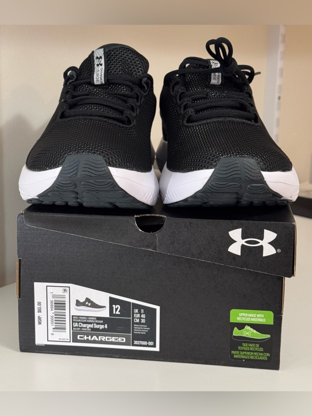 Under Armour Charged Surge 4 Men's Black Grey Running Shoes Size 12 - Picture 4 of 7